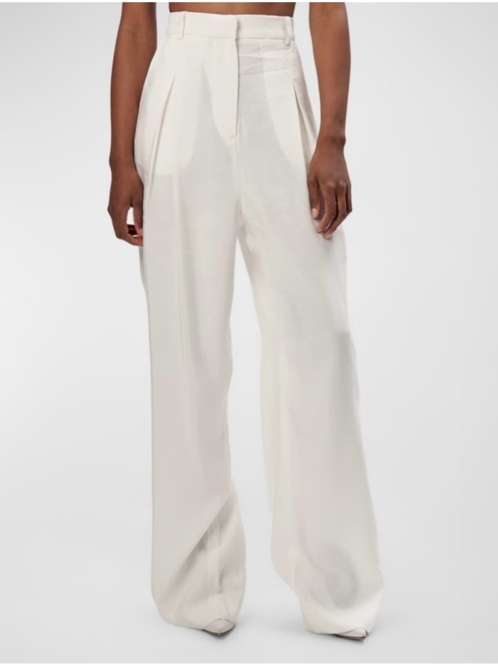 Ronny Kobo Collection Wide-Leg High-Rise Trousers in Cream